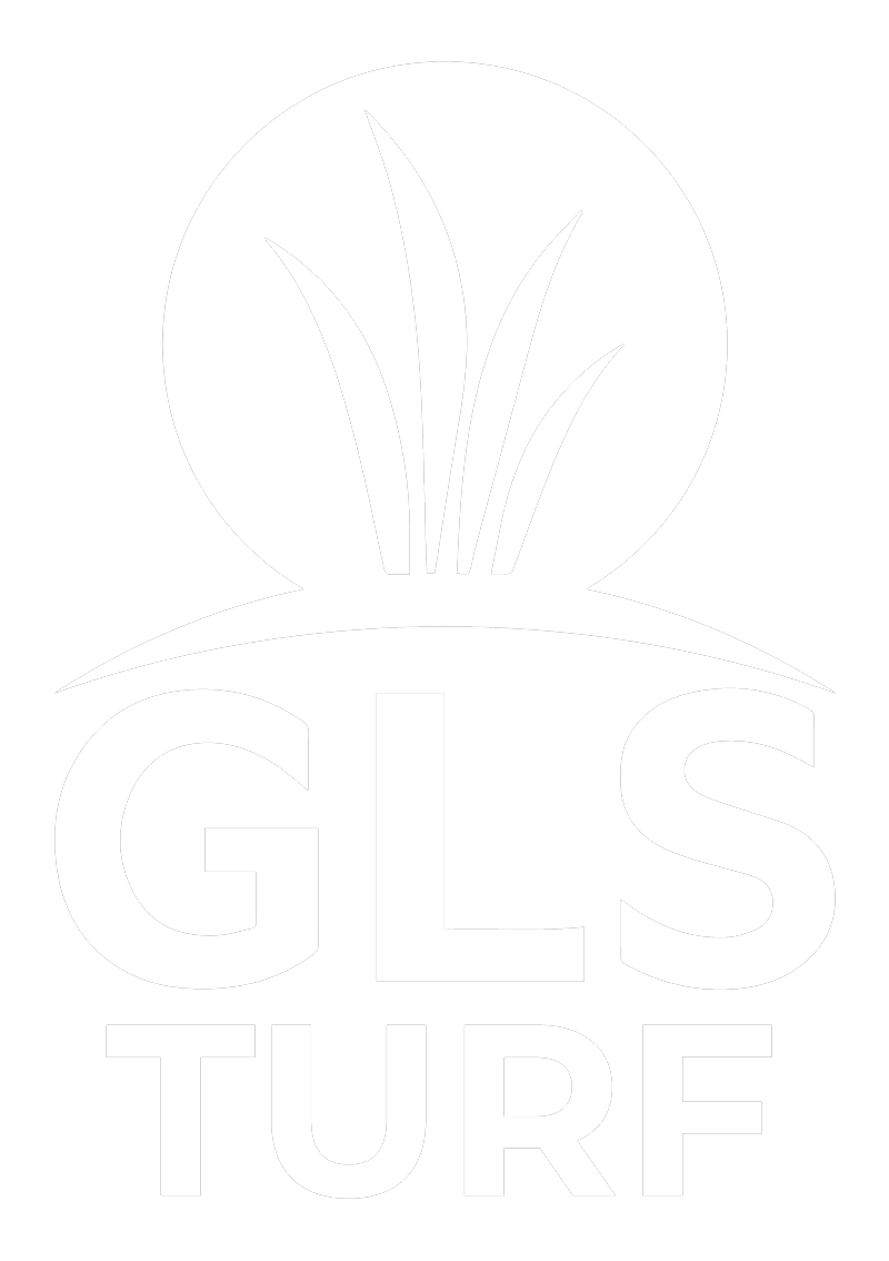 GLS Turf logo — badge with green grass blades