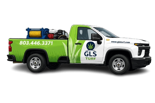 Illustrated GLS Turf service truck with spray equipment